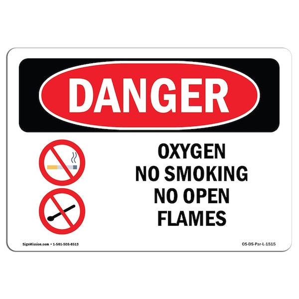 OSHA Sign, Oxygen No Smoking No Open Flames, 18in X 12in Rigid Plastic, 12" W, 18" L, Landscape